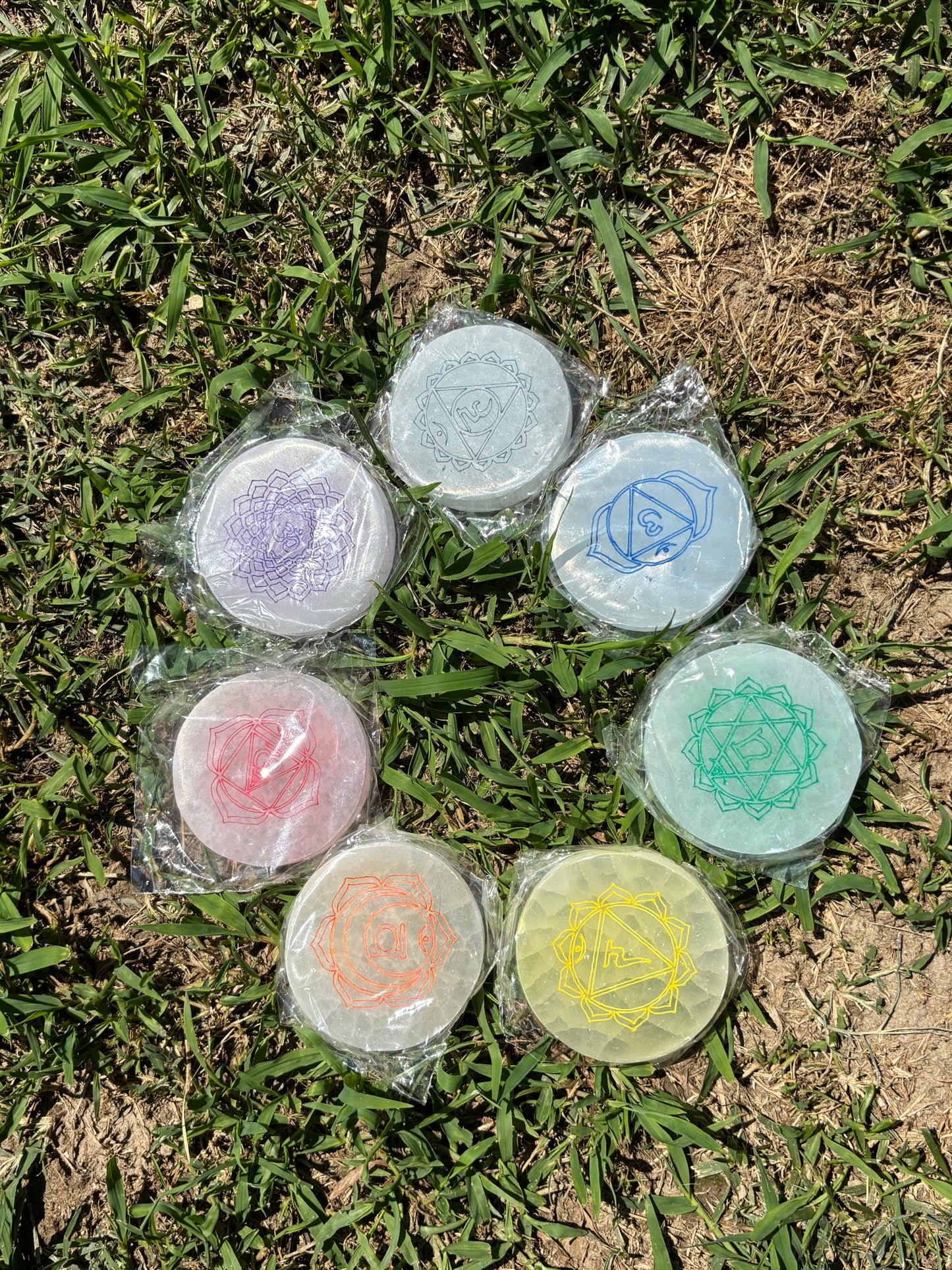 Set 7 piattini selenite 7 chakra